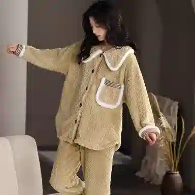 莫代尔 秋冬款冬季珊瑚绒家居服法兰绒加厚冬天加绒保暖可外穿女士睡衣套装 女款