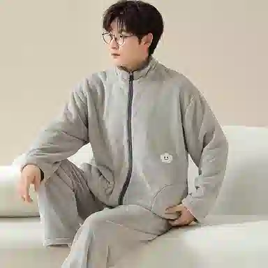 莫代尔 冬季珊瑚绒男士加绒加厚冬天法兰绒简便家居服秋冬款睡衣套装 男款