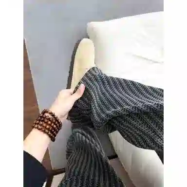 Gu Huo Fishbone Stripe Chenille Pants