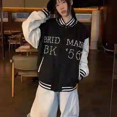 美式复古潮流拼接设计个性百搭棒球服 男女同款