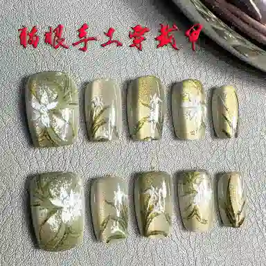 计轩 猫眼绿野仙踪纯手工  穿戴甲 中梯绿色晕染 可爱