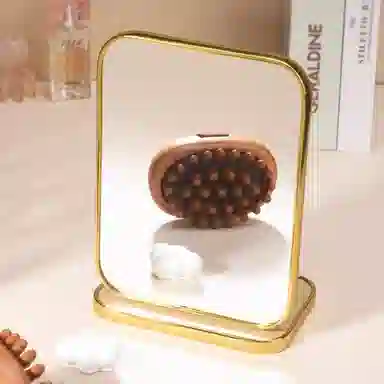 计轩 简约台式大号可旋转家用木质桌面折叠镜子