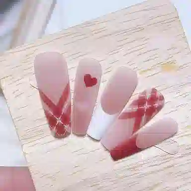计轩 麂皮粉雾恋心显白  穿戴甲 长款粉色晕染 磨砂