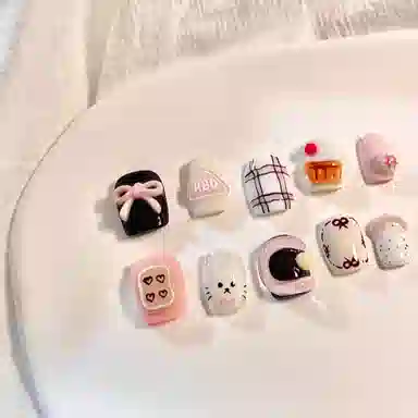 计轩 立体卡通短款高级感小众显白  穿戴甲 短梯粉色晕染 可爱