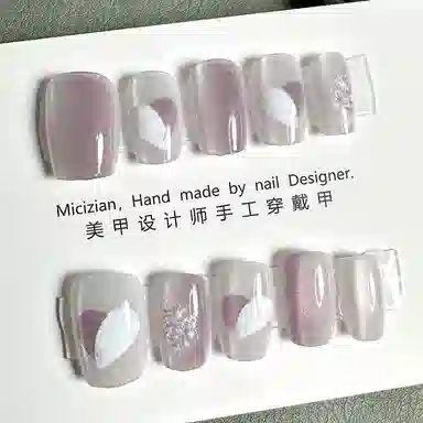 计轩 心心相念猫眼贴片纯手工  穿戴甲 中梯紫色渐变 可爱