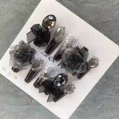 计轩 手工高级蝴蝶重工贴片爆闪  长款暗黑渐变 纯欲 法式山茶花纯玫瑰