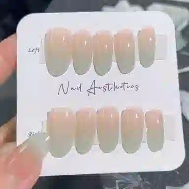 计轩 手工穿戴甲可爱简约显白灰绿纯美甲贴片可拆卸  穿戴甲 中长款灰绿晕染 渐变