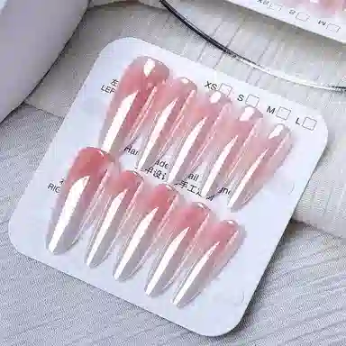 计轩 电镀极光猫眼  穿戴甲 长款粉色渐变 亮片