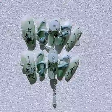 计轩 手绘节节高升国风小蛇可拆卸假  穿戴甲 长款清风竹影晕染 纯欲