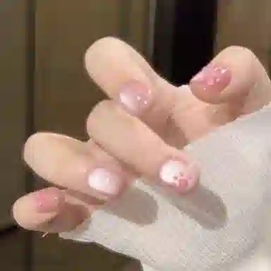计轩 奶呼呼猫咪  穿戴甲 短圆粉色晕染 可爱