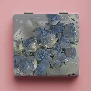 计轩 碎冰蓝玫瑰迷你小镜子 随身