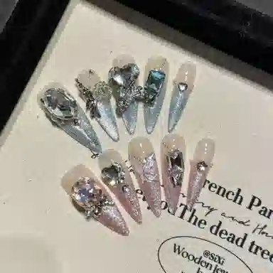 计轩 碧簇锦绣轻奢高级  穿戴甲 长款粉蓝渐变