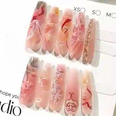 计轩 云梦里麂皮  穿戴甲 长款红色晕染 纯欲 磨砂丹凤朝阳