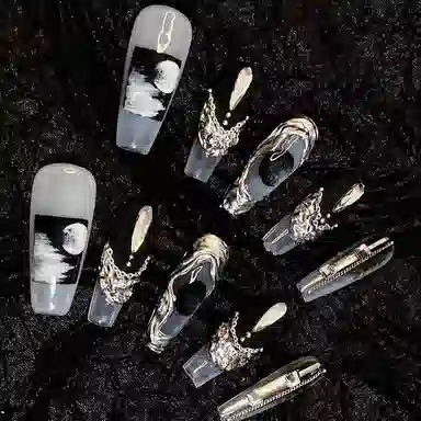 计轩 夜来风雨  穿戴甲 长款黑白晕染 国风