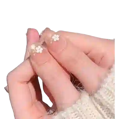 计轩 七里香高级显白法式猫眼气质立体小花纯手工穿戴百搭温柔美甲  短梯温柔小花晕染 可爱