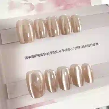 计轩 纯手工瓦灯泡  穿戴甲 短圆金色渐变 猫眼