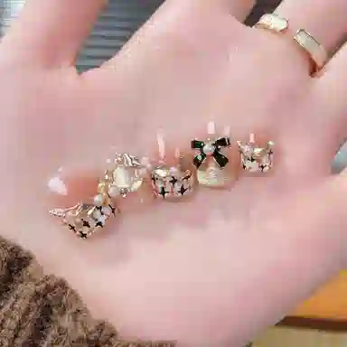 计轩 小香风富家千金  穿戴甲 短款粉色渐变 猫眼