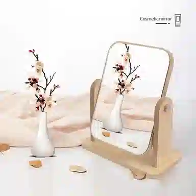 计轩 简约大号木质折叠台式化妆镜子 宿舍桌面可立便携