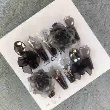 计轩 手工高级蝴蝶重工贴片爆闪  长款暗黑渐变 纯欲 法式山茶花纯玫瑰