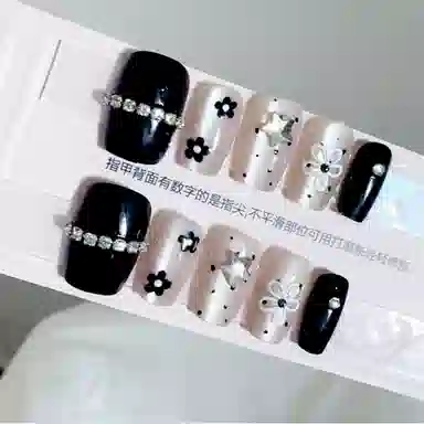 计轩 小香风  穿戴甲 短方圆黑色跳色 猫眼
