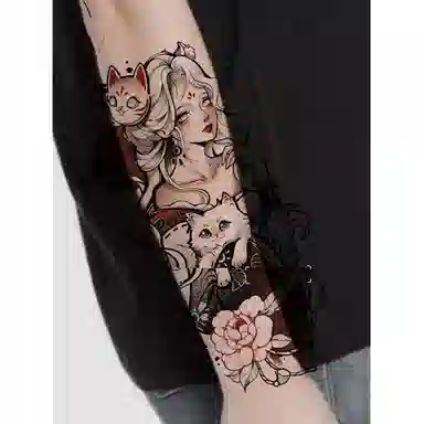 计轩  狐狸般若艺伎纹身贴 贴纸手臂防水持久个性花臂逼真