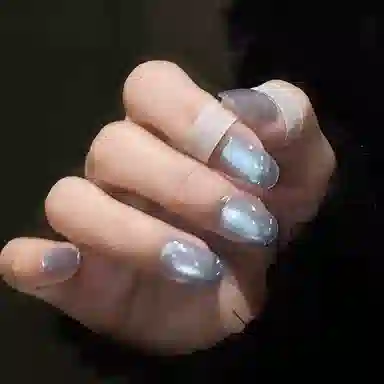 计轩 冰河世纪气质清冷风高级蓝玻璃珠猫眼显白纯手工可拆卸穿戴甲  中梯短梯短方短方圆短圆短款中长款冰河世纪渐变