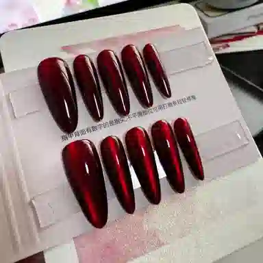 计轩 酒心绯梦纯手工  穿戴甲 长款酒红腮红晕染 纯欲