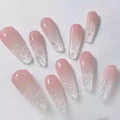 计轩 纯欲碎碎冰冰透琉璃腮红  穿戴甲 长款粉色渐变 亮片