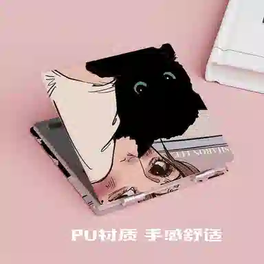 计轩 高级感猫咪便携折叠随身带手拿翻盖式化妆镜子
