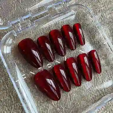 计轩 秋冬贴片显白红宝石  穿戴甲 尖型安可拉红纯色 亮片