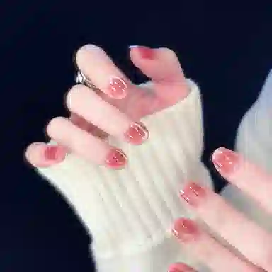 计轩 简约高级感  穿戴甲 短方圆粉色渐变 猫眼