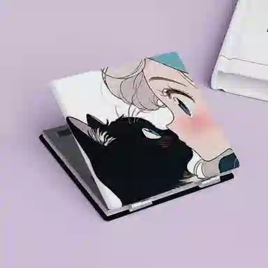 计轩 高级感猫咪便携折叠手拿翻盖式化妆镜