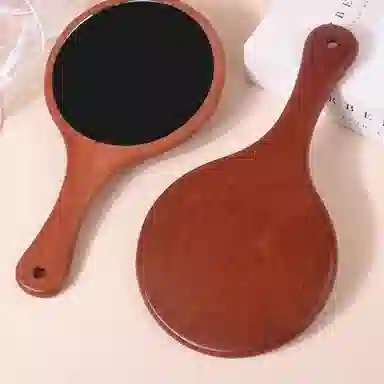 计轩 手持木质手柄镜子