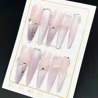 计轩 纯手工  穿戴甲 长款粉紫色渐变 亮片