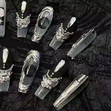 计轩 夜来风雨  穿戴甲 长款黑白晕染 国风