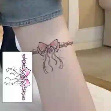 计轩  蕾丝蝴蝶结腿环性感大腿日系彩色纹身贴 防水持久逼真甜酷