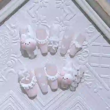 计轩 甜妹粉嫩少女心裙摆兔妹  穿戴甲 长款粉晕染 可爱