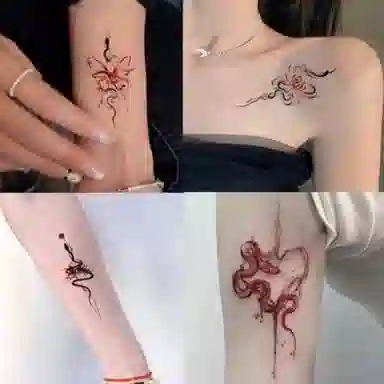 计轩  彼岸花蛇纹身贴 防水持久彩绘