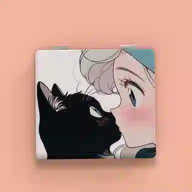 计轩 高级感猫咪便携折叠手拿翻盖式化妆镜