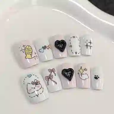 计轩 卡通少女穿戴甲高颜值短款显白立体  短方粉色跳色 可爱