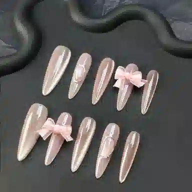 计轩 气质蝴蝶结猫眼氛围感  穿戴甲 长款粉色渐变 纯欲