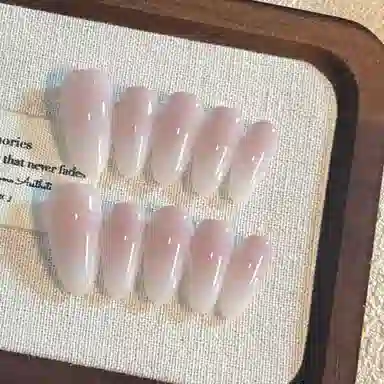 计轩 冰透葡萄紫甘露寺美甲高级简约纯手工指甲裸色显白贴片可拆卸  椭圆粉色渐变