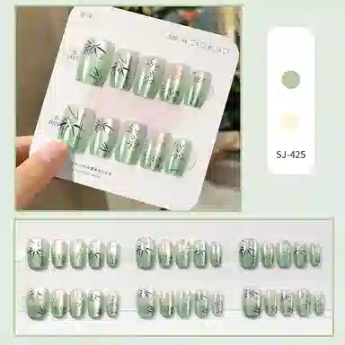 计轩 福光竹影  穿戴甲 短方圆绿色渐变 新中式