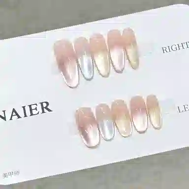 计轩 多巴胺糖果彩虹手工  穿戴甲 长款马卡龙色渐变 猫眼