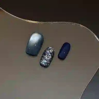 计轩 猫眼早秋夏季可拆卸  穿戴甲 方圆墨尔本蓝色晕染 亮片