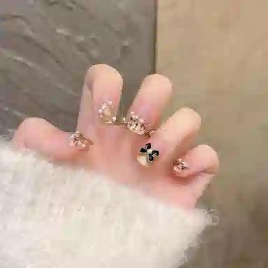 计轩 小香风富家千金  穿戴甲 短款粉色渐变 猫眼