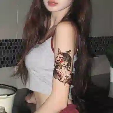 计轩  狐狸般若艺伎纹身贴 贴纸手臂防水持久个性花臂逼真