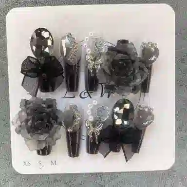 计轩 手工高级蝴蝶重工贴片爆闪  长款暗黑渐变 纯欲 法式山茶花纯玫瑰