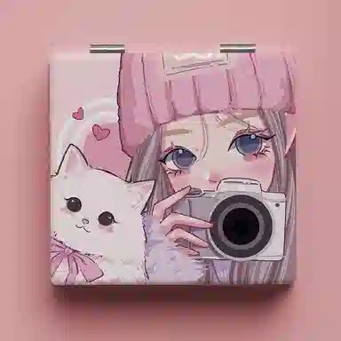 计轩 高级感猫咪便携折叠随身化妆镜子