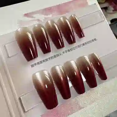 计轩 高级感 香槟熏红纯手工  穿戴甲 长款红色晕染 渐变